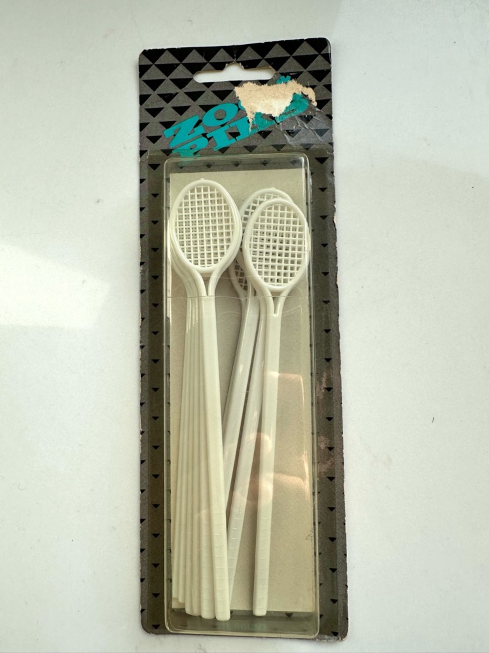 Vintage 1990 NOS Zoo Picks White Tennis Rackets Swizzle Stir Sticks
